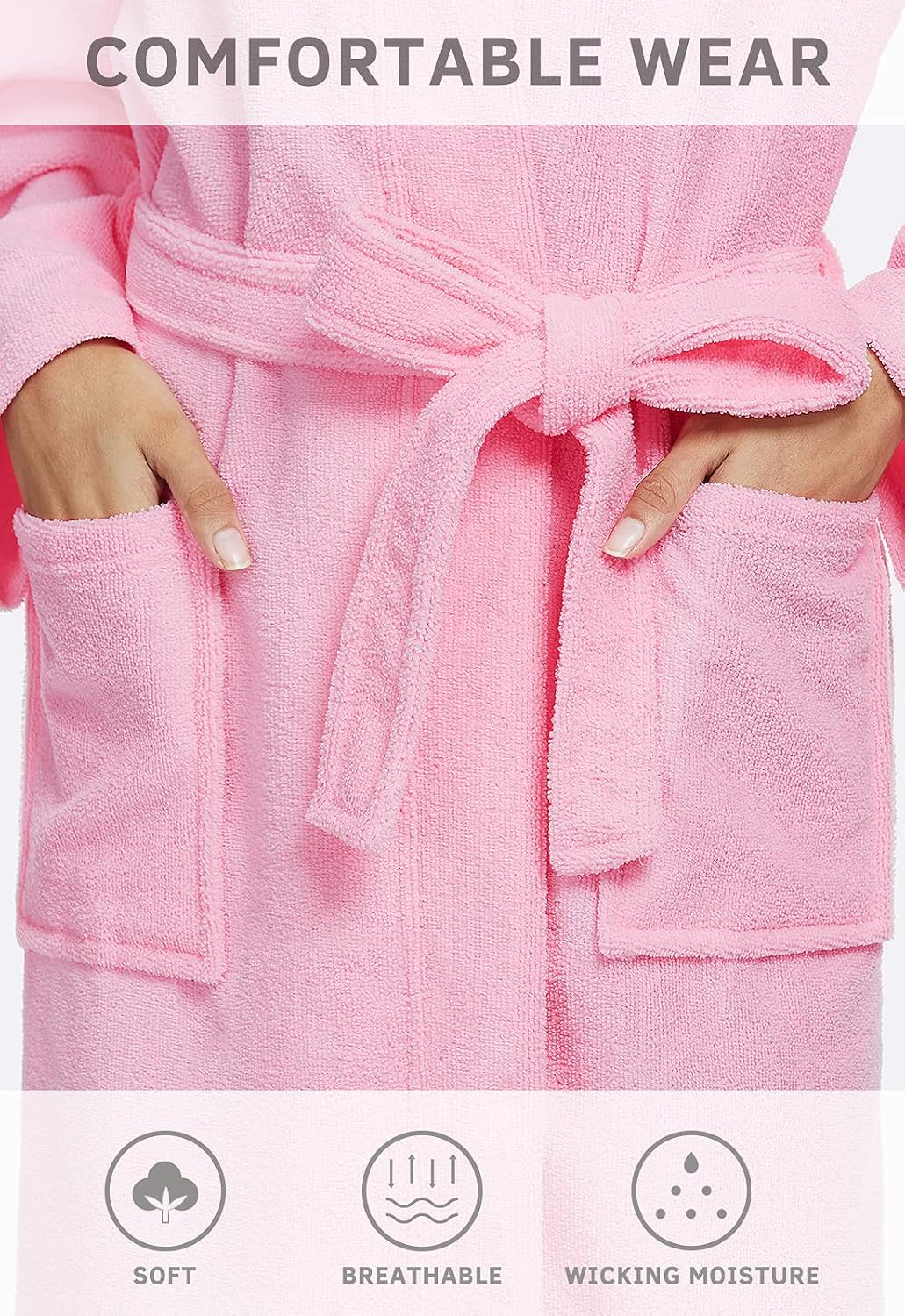 Women Kimono Robes Lightweight Terry Cloth Bathrobe Knee Length Bath Robe