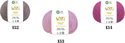 Babysoft Cotton Yarn, , 100% Organic Cotton, Soft & Hypoallergenic, Ideal for Baby Knitting, Crocheting, Amigurumi & DIY Projects, Organic Textile Certified, 50g (3, 125 Peach Pink)