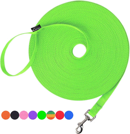 Hi Kiss Dog/Puppy Obedience Recall Training Agility Lead - 15ft 20ft 30ft 50ft 100ft Training Leash - Great for Training, Play, Camping, or Backyard (100 Feet, Green)