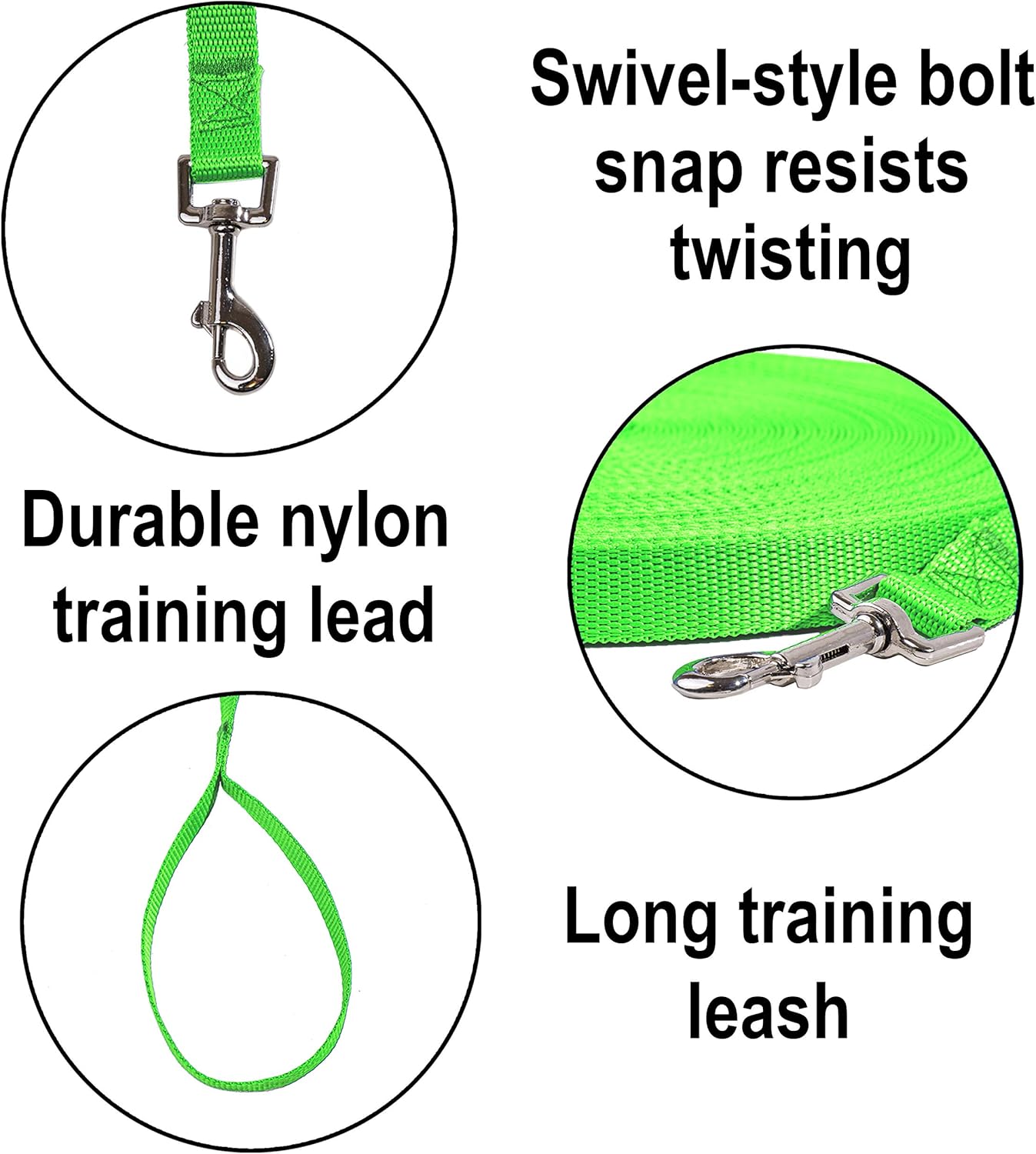 Hi Kiss Dog/Puppy Obedience Recall Training Agility Lead - 15ft 20ft 30ft 50ft 100ft Training Leash - Great for Training, Play, Camping, or Backyard (100 Feet, Green)