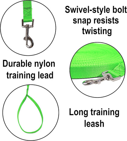 Hi Kiss Dog/Puppy Obedience Recall Training Agility Lead - 15ft 20ft 30ft 50ft 100ft Training Leash - Great for Training, Play, Camping, or Backyard (100 Feet, Green)
