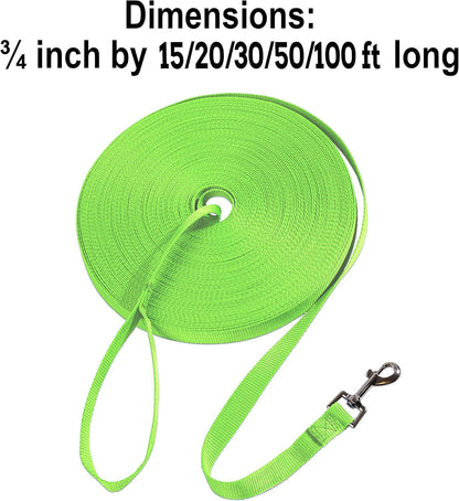 Hi Kiss Dog/Puppy Obedience Recall Training Agility Lead - 15ft 20ft 30ft 50ft 100ft Training Leash - Great for Training, Play, Camping, or Backyard (100 Feet, Green)