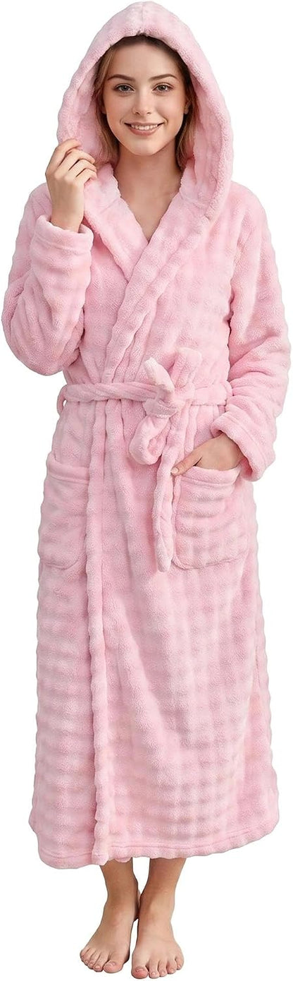 Women Hooded Towel Robe, Quick-Dry Absorbent Long Bathrobe