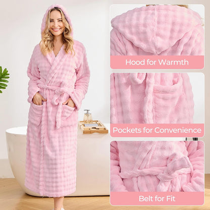 Women Hooded Towel Robe, Quick-Dry Absorbent Long Bathrobe
