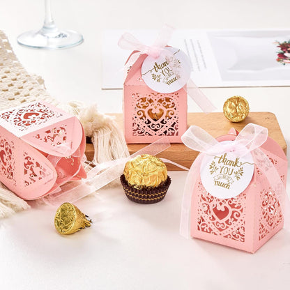 Pink Small Gift Boxes, 50pcs Laser Cut Candy Box Heart Shape