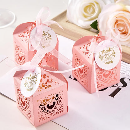 Pink Small Gift Boxes, 50pcs Laser Cut Candy Box Heart Shape