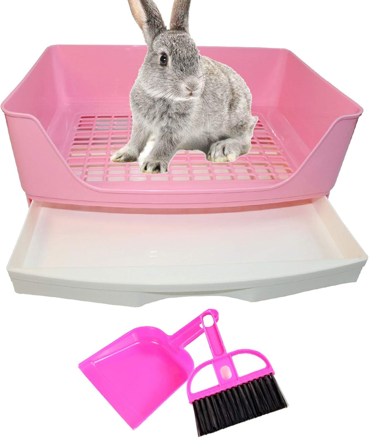 Large Rabbit Litter Box Bigger Pet Litter Pan Trainer with Drawer Corner Toilet Box for Adult Guinea Pigs Chinchilla Ferret Hedgehog Small Animals(Pink)