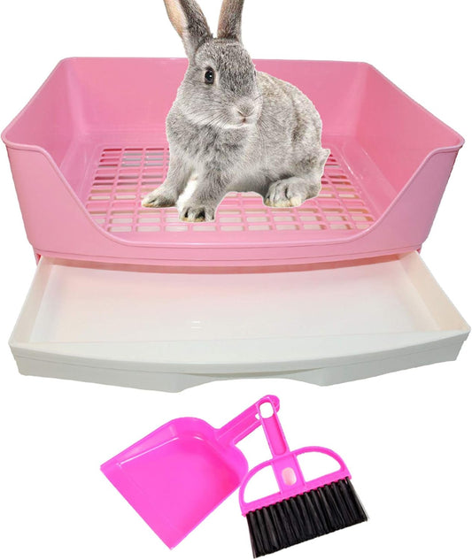 Large Rabbit Litter Box Bigger Pet Litter Pan Trainer with Drawer Corner Toilet Box for Adult Guinea Pigs Chinchilla Ferret Hedgehog Small Animals(Pink)