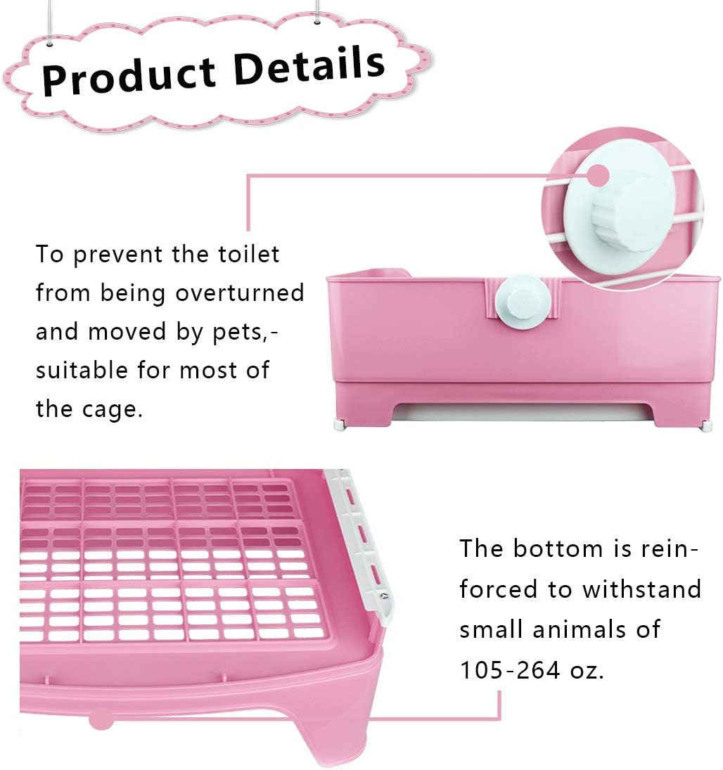 Large Rabbit Litter Box Bigger Pet Litter Pan Trainer with Drawer Corner Toilet Box for Adult Guinea Pigs Chinchilla Ferret Hedgehog Small Animals(Pink)