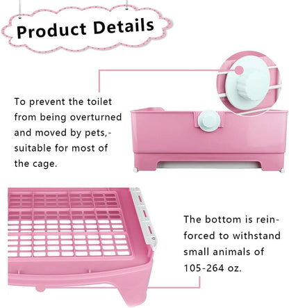 Large Rabbit Litter Box Bigger Pet Litter Pan Trainer with Drawer Corner Toilet Box for Adult Guinea Pigs Chinchilla Ferret Hedgehog Small Animals(Pink)