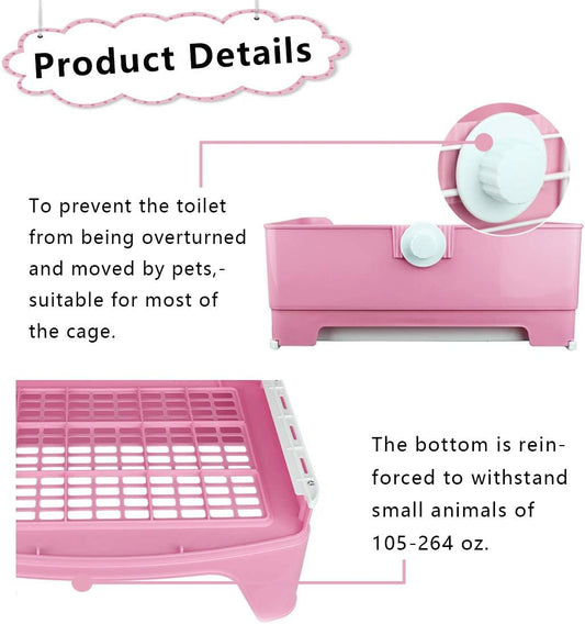Large Rabbit Litter Box Bigger Pet Litter Pan Trainer with Drawer Corner Toilet Box for Adult Guinea Pigs Chinchilla Ferret Hedgehog Small Animals(Pink)