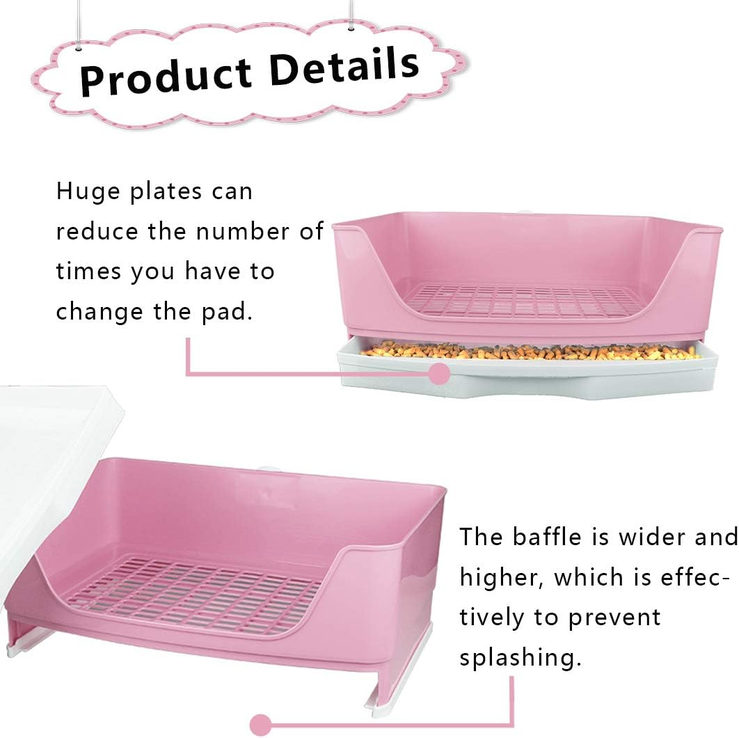 Large Rabbit Litter Box Bigger Pet Litter Pan Trainer with Drawer Corner Toilet Box for Adult Guinea Pigs Chinchilla Ferret Hedgehog Small Animals(Pink)