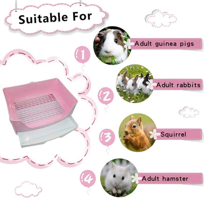 Large Rabbit Litter Box Bigger Pet Litter Pan Trainer with Drawer Corner Toilet Box for Adult Guinea Pigs Chinchilla Ferret Hedgehog Small Animals(Pink)