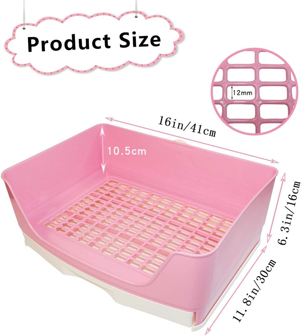 Large Rabbit Litter Box Bigger Pet Litter Pan Trainer with Drawer Corner Toilet Box for Adult Guinea Pigs Chinchilla Ferret Hedgehog Small Animals(Pink)