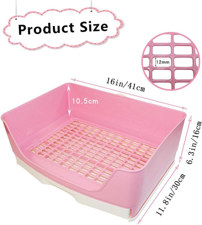 Large Rabbit Litter Box Bigger Pet Litter Pan Trainer with Drawer Corner Toilet Box for Adult Guinea Pigs Chinchilla Ferret Hedgehog Small Animals(Pink)