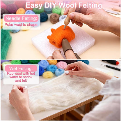 18 Pcs Needle Felting Wool, 9 Colors x 2 Packs Wool Roving, Pink
