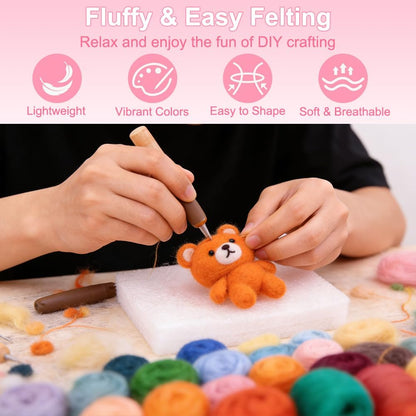 18 Pcs Needle Felting Wool, 9 Colors x 2 Packs Wool Roving, Pink
