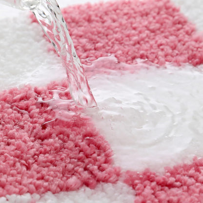 Checkered Bath Mat, Soft and Absorbent Microfiber Bathroom Rugs, Quick Dry Shaggy Bath Carpet, Suitable for Floor, Tub, Shower Pink 16" x 28"