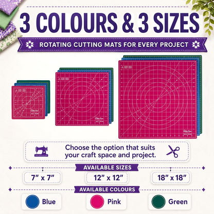 The Quilted Bear 12" x 12" Rotating Self-Healing Cutting Mat, Pink
