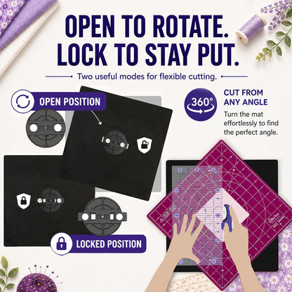 The Quilted Bear 12" x 12" Rotating Self-Healing Cutting Mat, Pink