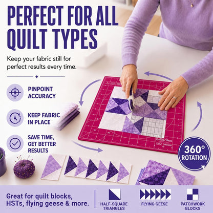 The Quilted Bear 12" x 12" Rotating Self-Healing Cutting Mat, Pink