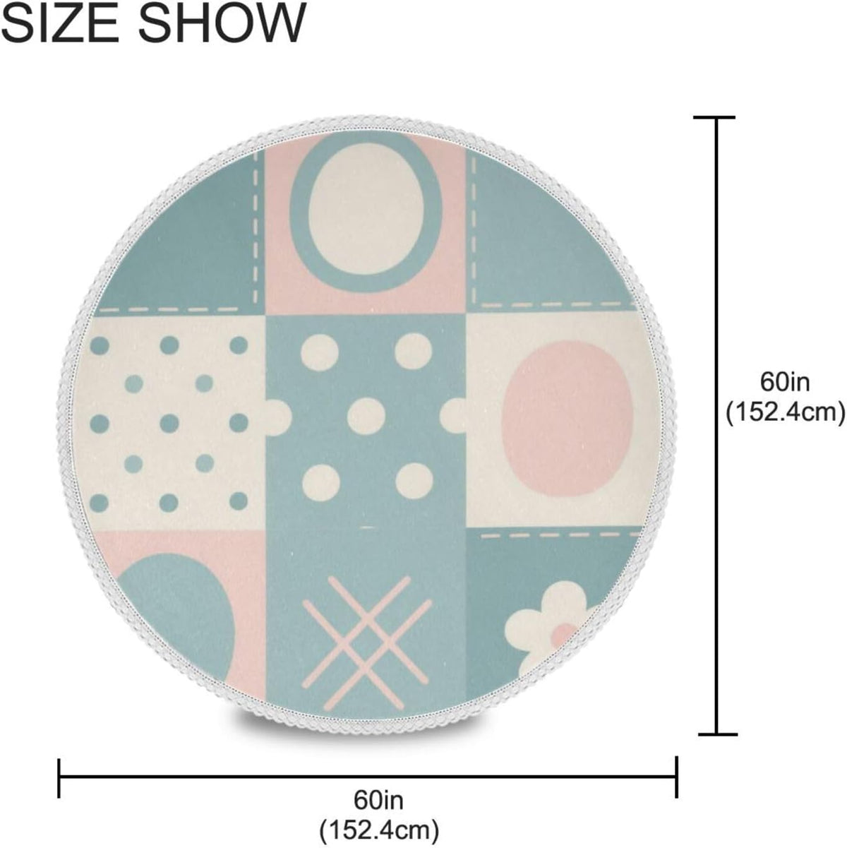 Patchwork Pattern Flowers Pastel Peach Round Fabric tablecloths 60 Inch Machine Washable White Lace Table mat for Restaurant Dinning