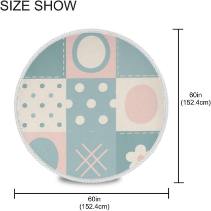 Patchwork Pattern Flowers Pastel Peach Round Fabric tablecloths 60 Inch Machine Washable White Lace Table mat for Restaurant Dinning
