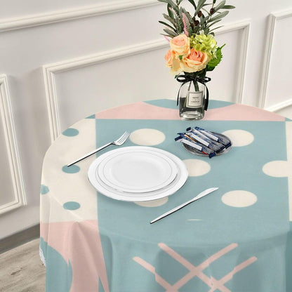 Patchwork Pattern Flowers Pastel Peach Round Fabric tablecloths 60 Inch Machine Washable White Lace Table mat for Restaurant Dinning