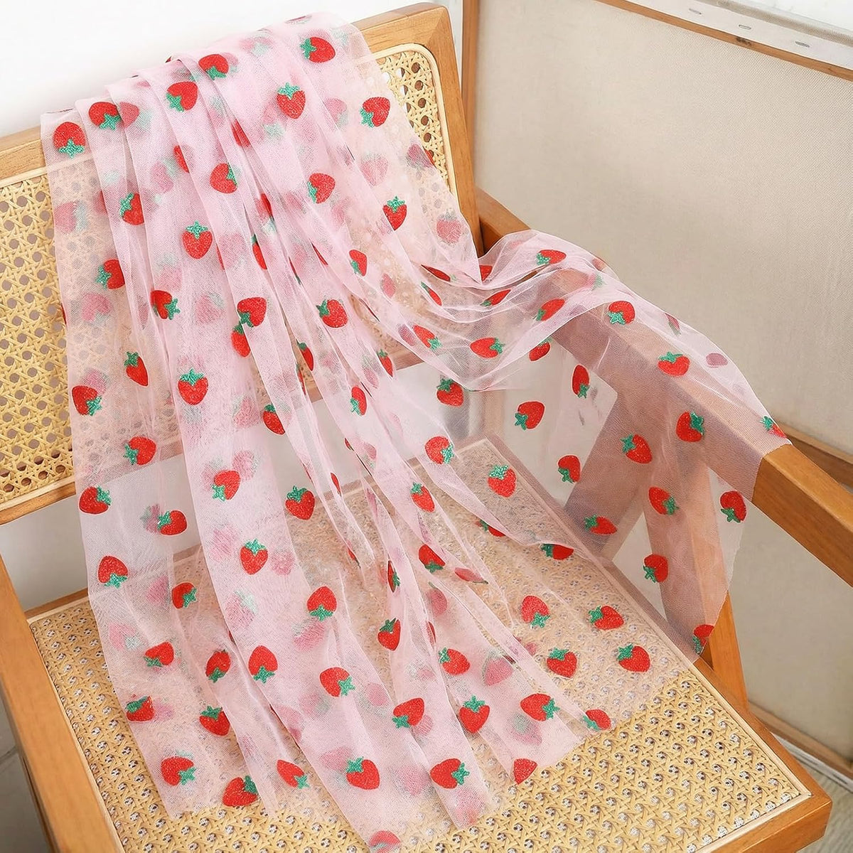 Pink Strawberry Embroidery Table Runner 55 Inch Round Floral Embroidered Lace Tulle Runner Holiday Kitchen Dining Table Cover for Bridal Shower Birthday Wedding Restaurant