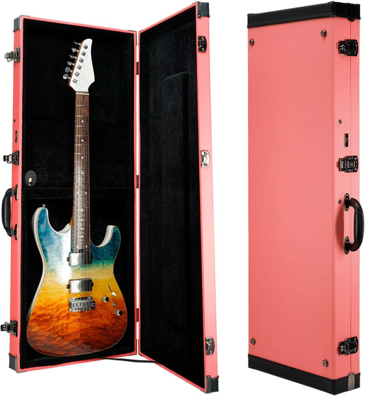 Electric Guitar Case Hard, Fits Fender Strat, Tele, and Standard Guitars, Portable 4-Layer Protection Hardshell with Comfort Handle, Secure Metal Lock (Light Pink)