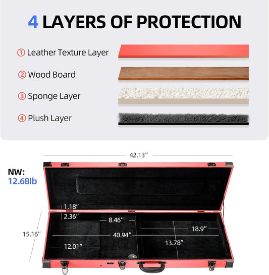 Electric Guitar Case Hard, Fits Fender Strat, Tele, and Standard Guitars, Portable 4-Layer Protection Hardshell with Comfort Handle, Secure Metal Lock (Light Pink)