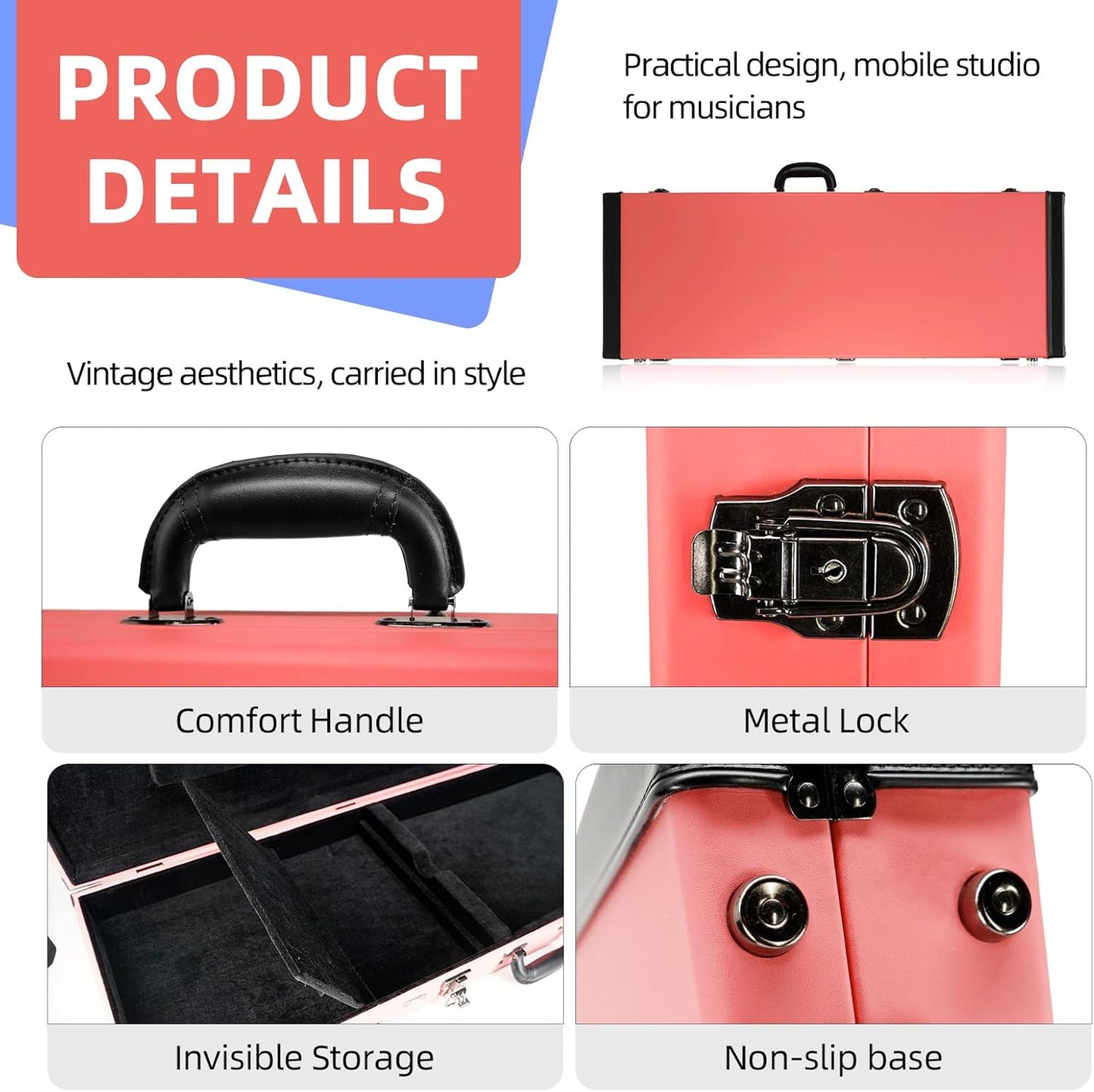 Electric Guitar Case Hard, Fits Fender Strat, Tele, and Standard Guitars, Portable 4-Layer Protection Hardshell with Comfort Handle, Secure Metal Lock (Light Pink)