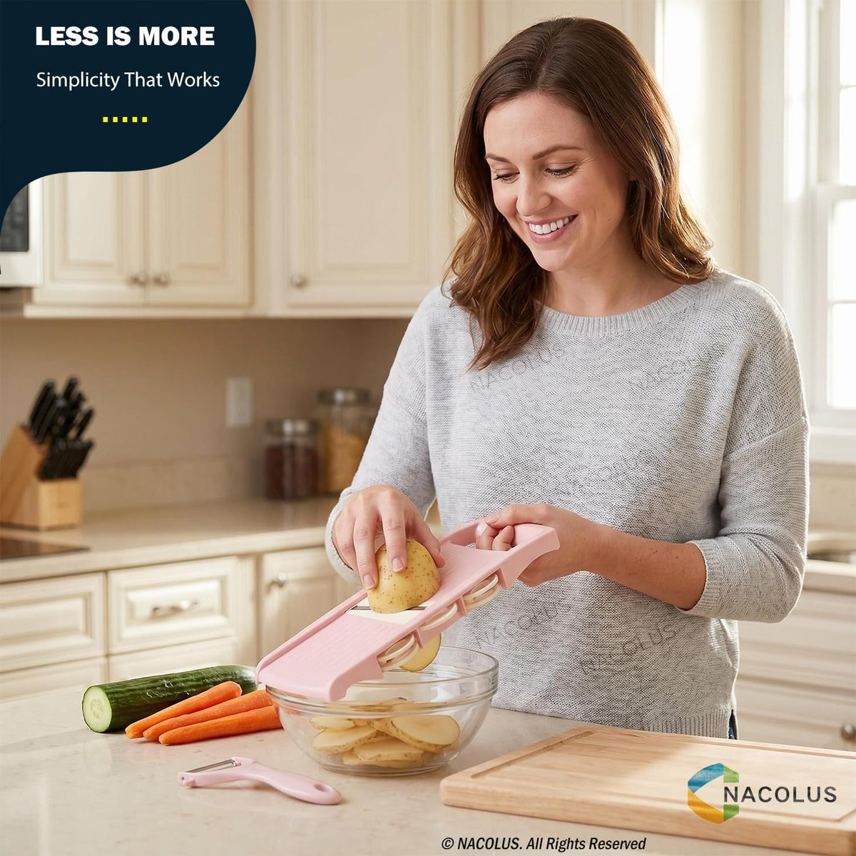 Mandoline Slicer for Kitchen Slicer Vegetable Cutter 5 In 1 Veggie Slicer Potato Slicer waffle fry cutter Hot Swap Mandolin with Peeler for Vegetables Carrot Shredder Cucumber Slicer - Pink