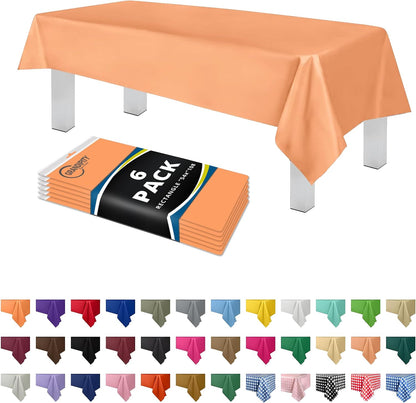 Plastic Table Cloth Disposable 6 Pack 54 x 108 Inch Rectangle Table Cloths