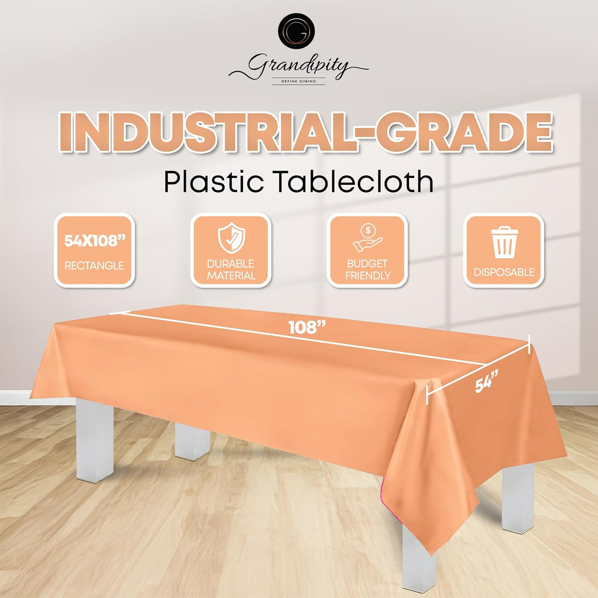 Plastic Table Cloth Disposable 6 Pack 54 x 108 Inch Rectangle Table Cloths
