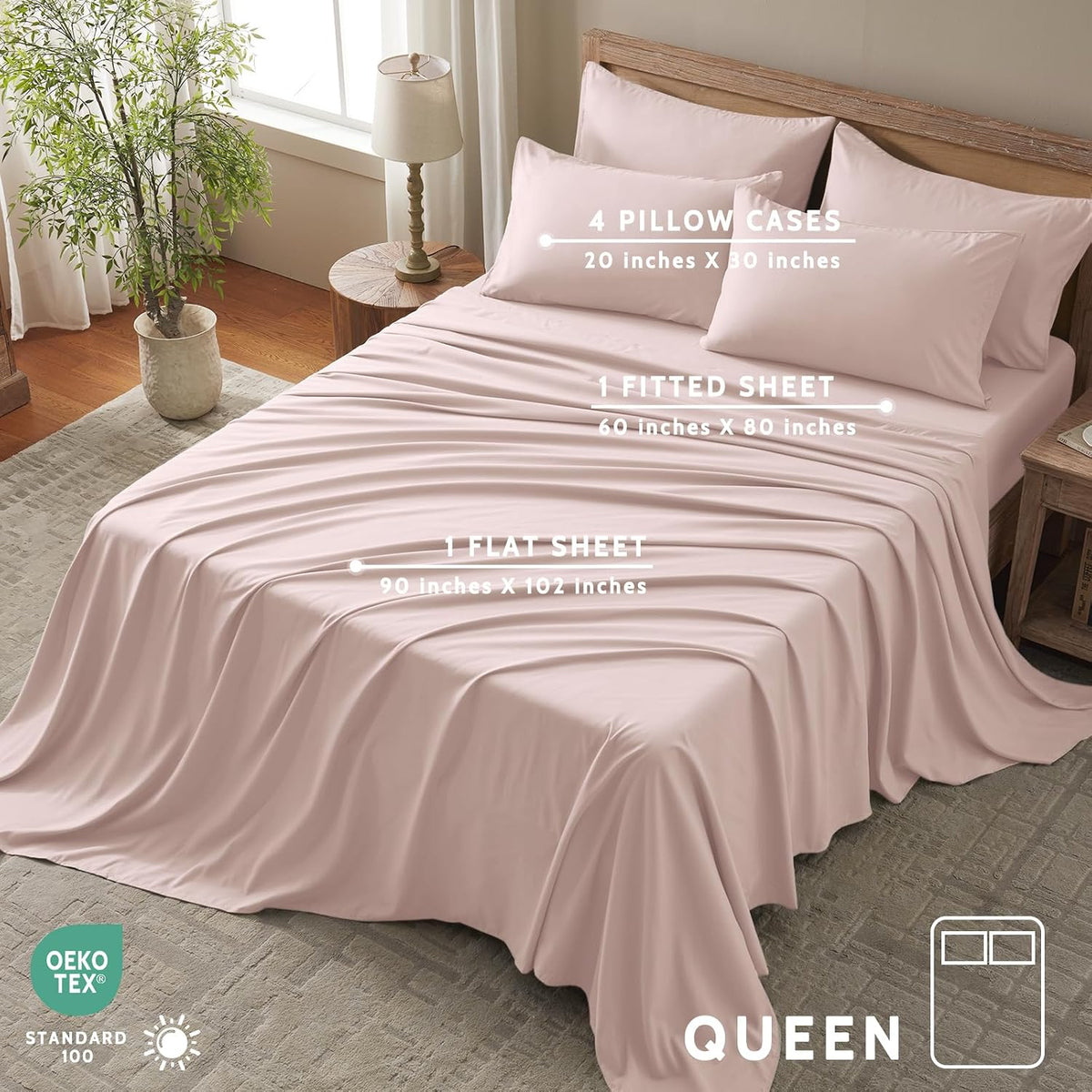 Queen Sheet Set - 6 Piece Sheets Queen Size Bed Set - Breathable & Cooling Hotel Luxury Bedding Set - Soft & Comfy Fully Elasticized 16" Deep Pocket Queen Sheets (Queen Baby Pink)