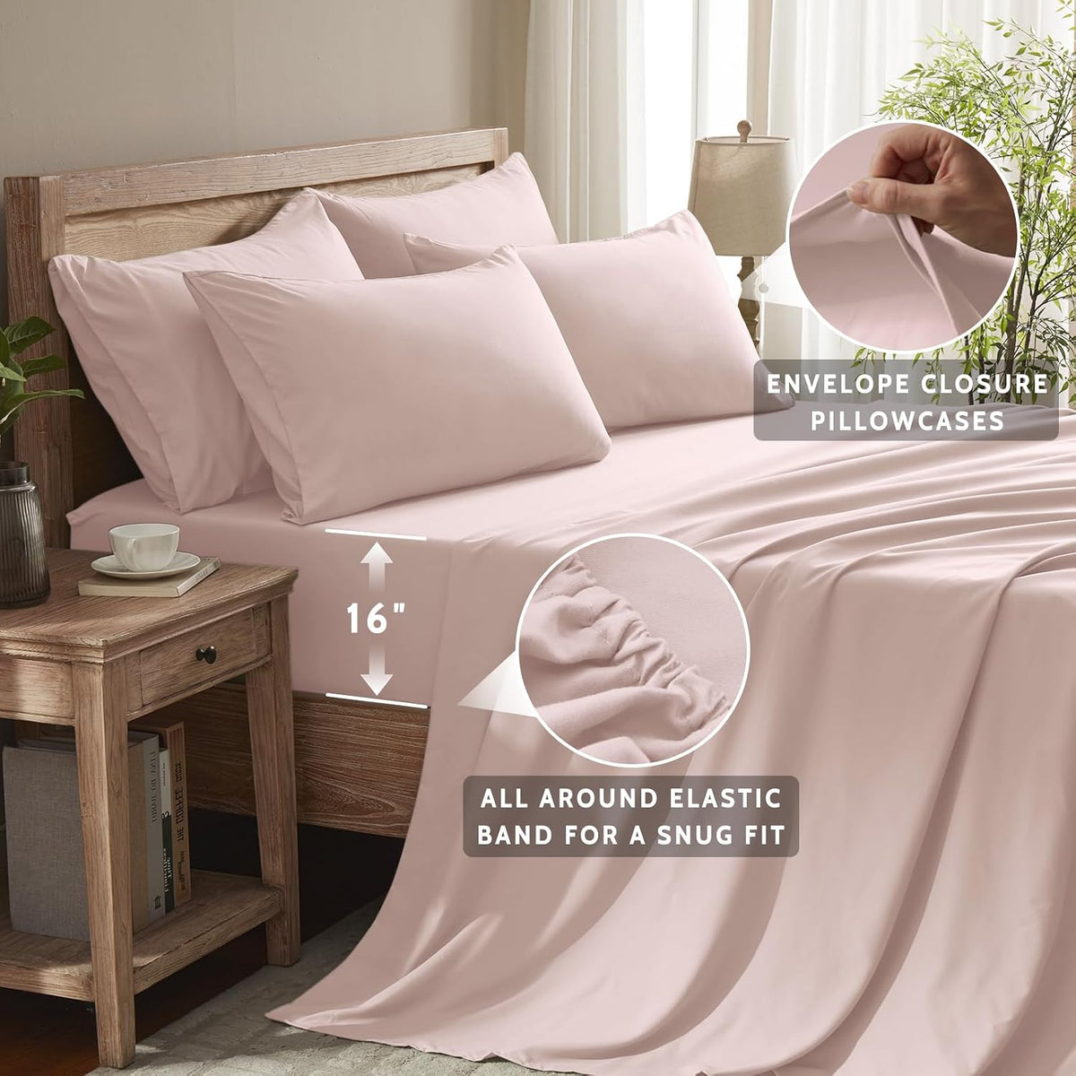Queen Sheet Set - 6 Piece Sheets Queen Size Bed Set - Breathable & Cooling Hotel Luxury Bedding Set - Soft & Comfy Fully Elasticized 16" Deep Pocket Queen Sheets (Queen Baby Pink)