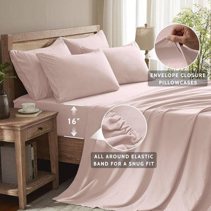 Queen Sheet Set - 6 Piece Sheets Queen Size Bed Set - Breathable & Cooling Hotel Luxury Bedding Set - Soft & Comfy Fully Elasticized 16" Deep Pocket Queen Sheets (Queen Baby Pink)