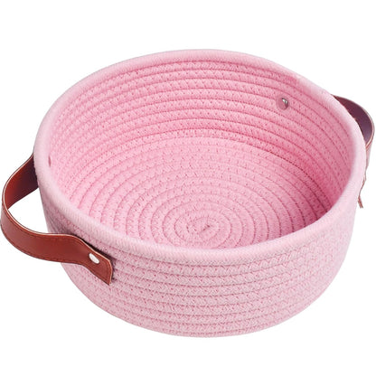 Small Storage Basket, Mini Cotton Rope Storage Bin, Cute Tiny Shelf Baskets, Boho Decorative Toy Organizer for Nursery, Spa, Empty Gift Basket - XS, Pink