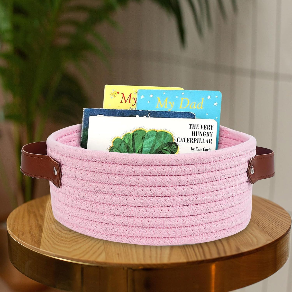 Small Storage Basket, Mini Cotton Rope Storage Bin, Cute Tiny Shelf Baskets, Boho Decorative Toy Organizer for Nursery, Spa, Empty Gift Basket - XS, Pink