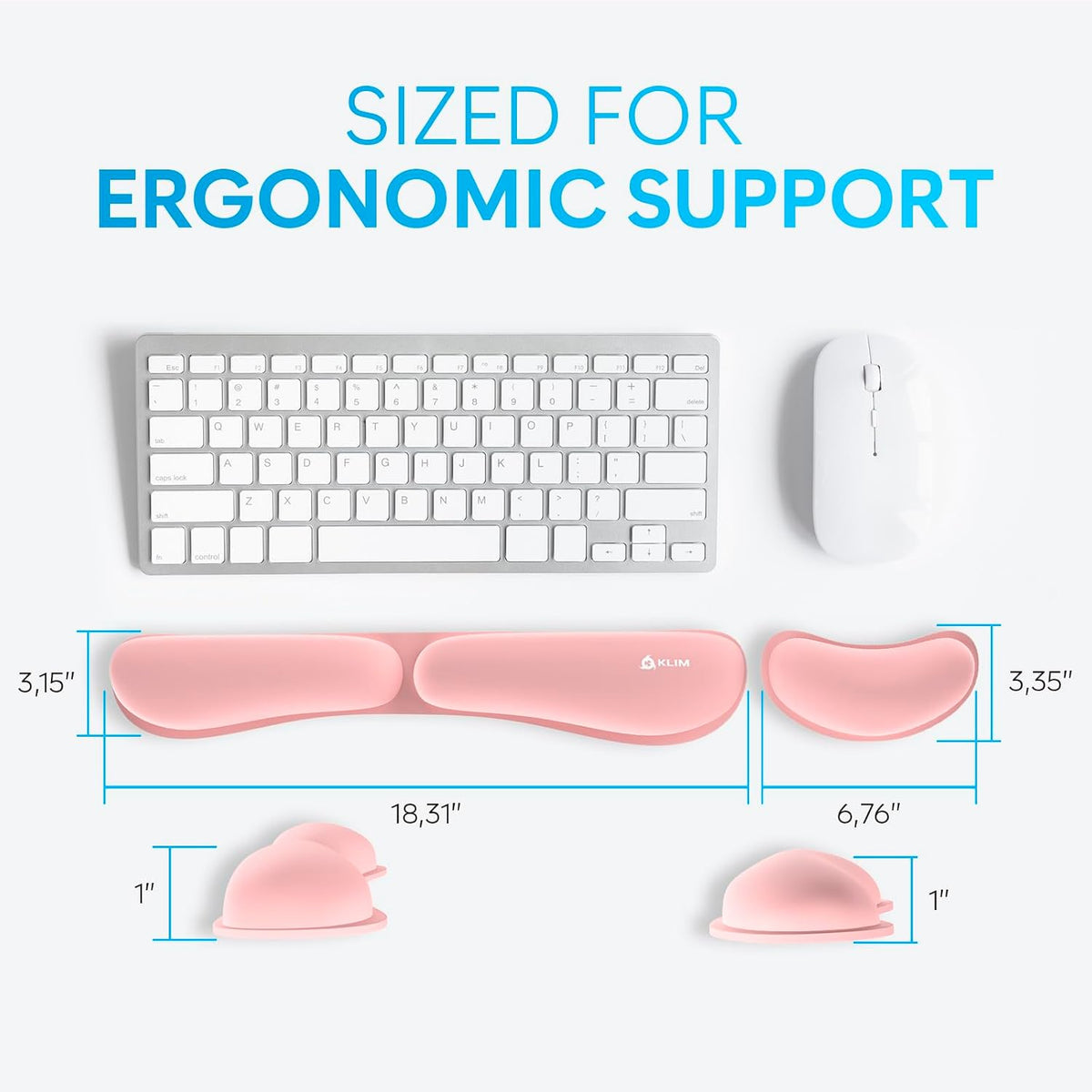 KLIM Mouse & Keyboard Wrist Rest Set - Silky Gel Memory Foam - Ergonomic Wrist Rest for Computer Keyboard, Wrist Pad for Keyboard + Wrist Rest for Mouse - for Gaming and Office - Pain Relief - Pink