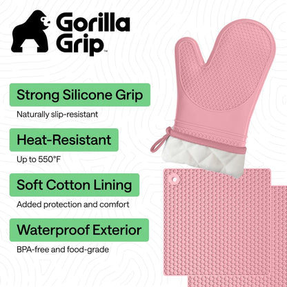 BPA-Free Silicone Oven Mitts and Pot Holders Set, Pink