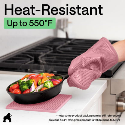 BPA-Free Silicone Oven Mitts and Pot Holders Set, Pink