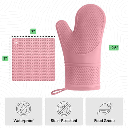 BPA-Free Silicone Oven Mitts and Pot Holders Set, Pink