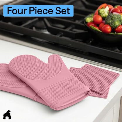 BPA-Free Silicone Oven Mitts and Pot Holders Set, Pink