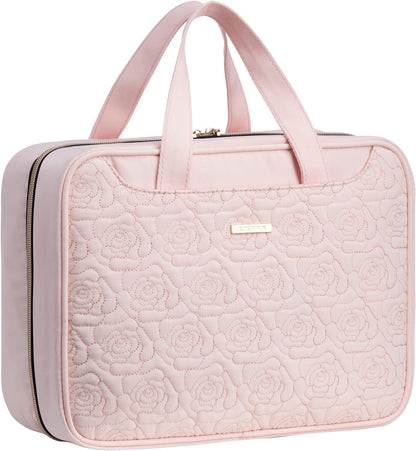 Travel Toiletry Bag with Hanging Hook and Leakproof Wet/Dry Compartments, Large Capacity Makeup Cosmetic Organizer for Women, 12x9x4.5 Inch, Pink