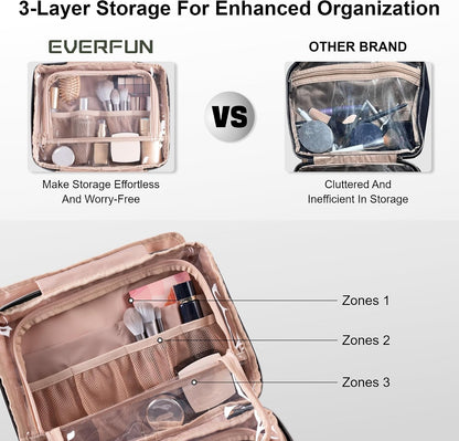 Travel Toiletry Bag with Hanging Hook and Leakproof Wet/Dry Compartments, Large Capacity Makeup Cosmetic Organizer for Women, 12x9x4.5 Inch, Pink