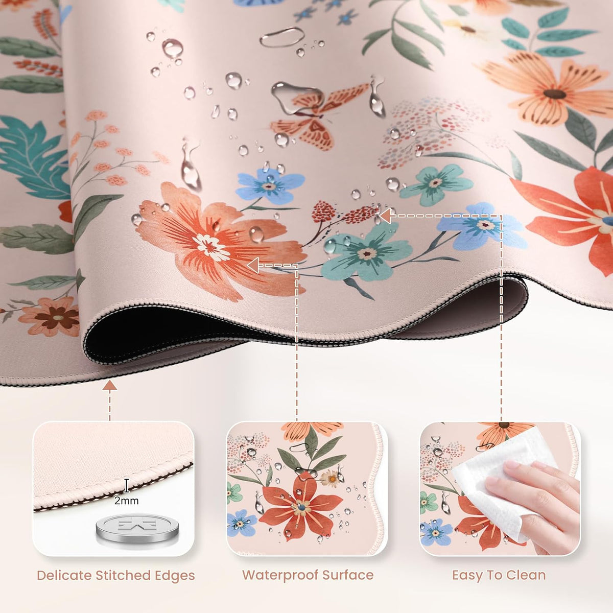 Cute Desk Pad for Desktop Setup, Large Keyboard Mat(Light Pink)