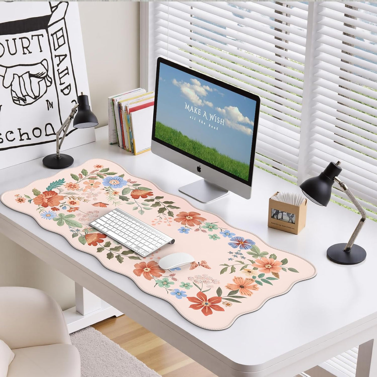 Cute Desk Pad for Desktop Setup, Large Keyboard Mat(Light Pink)