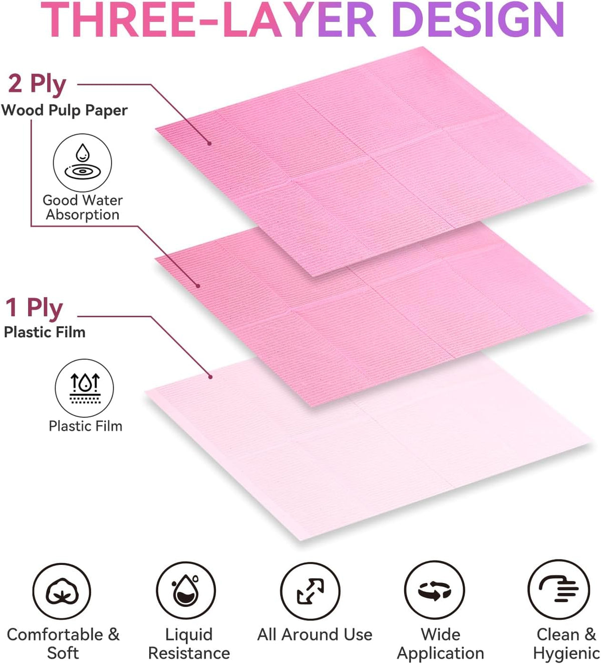 50 Pcs Pink Disposable Nail Mats, 18"x13" Waterproof